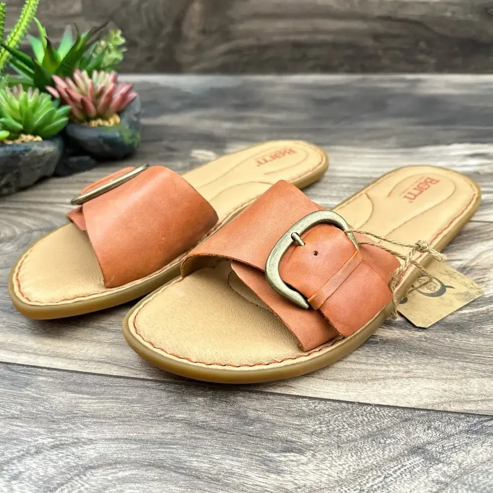 NIB Born Miarra Orange 7M 38 Big Buckle Slide Sandals - Picture 3 of 11